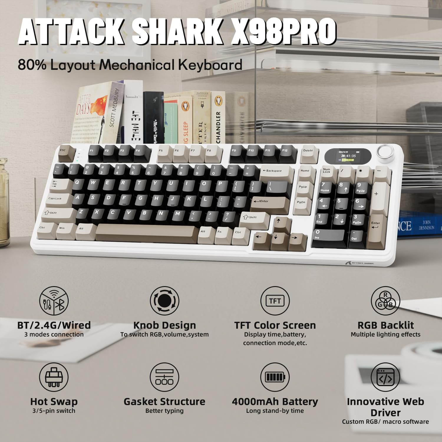Gaming Keyboard Thocky - Bezprzewodowa klawiatura mechaniczna ATTACK SHARK X98Pro