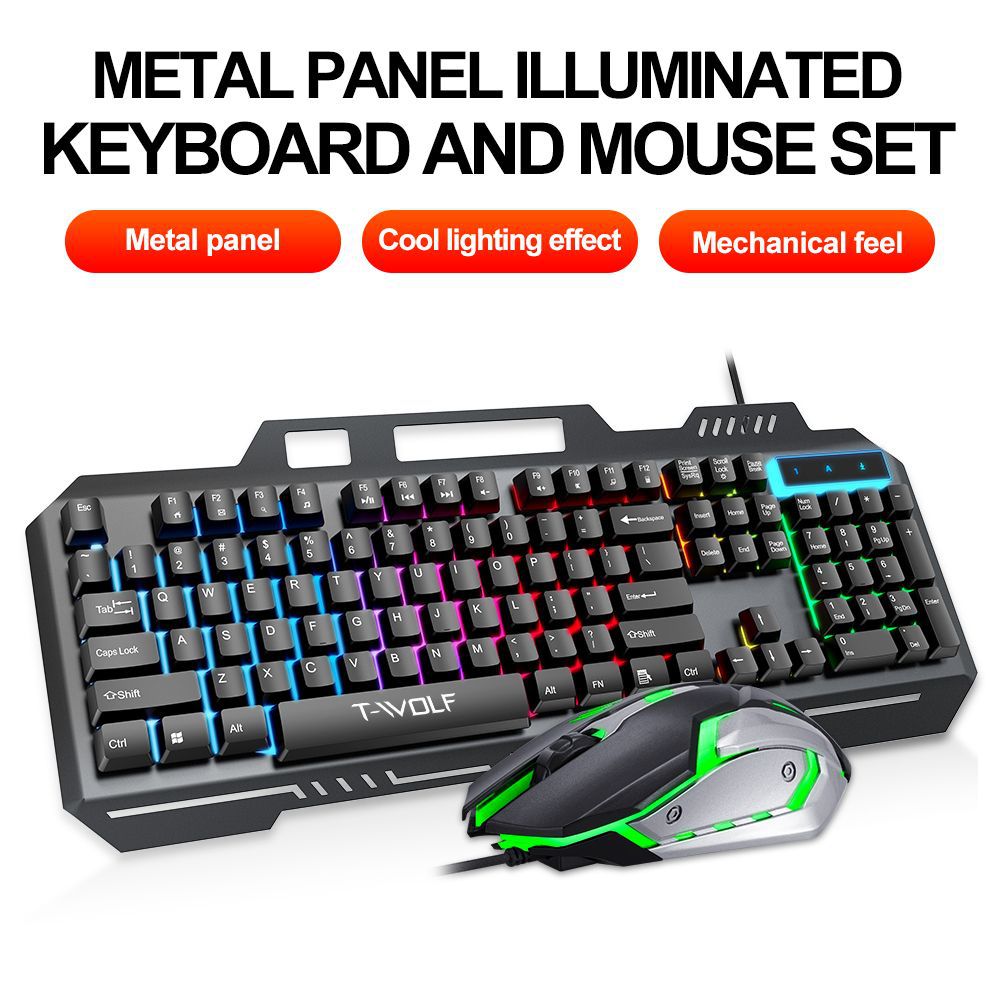 Gaming Keyboard Mouse Combo - T WOLF TF600 Podświetlana przewodowa klawiatura