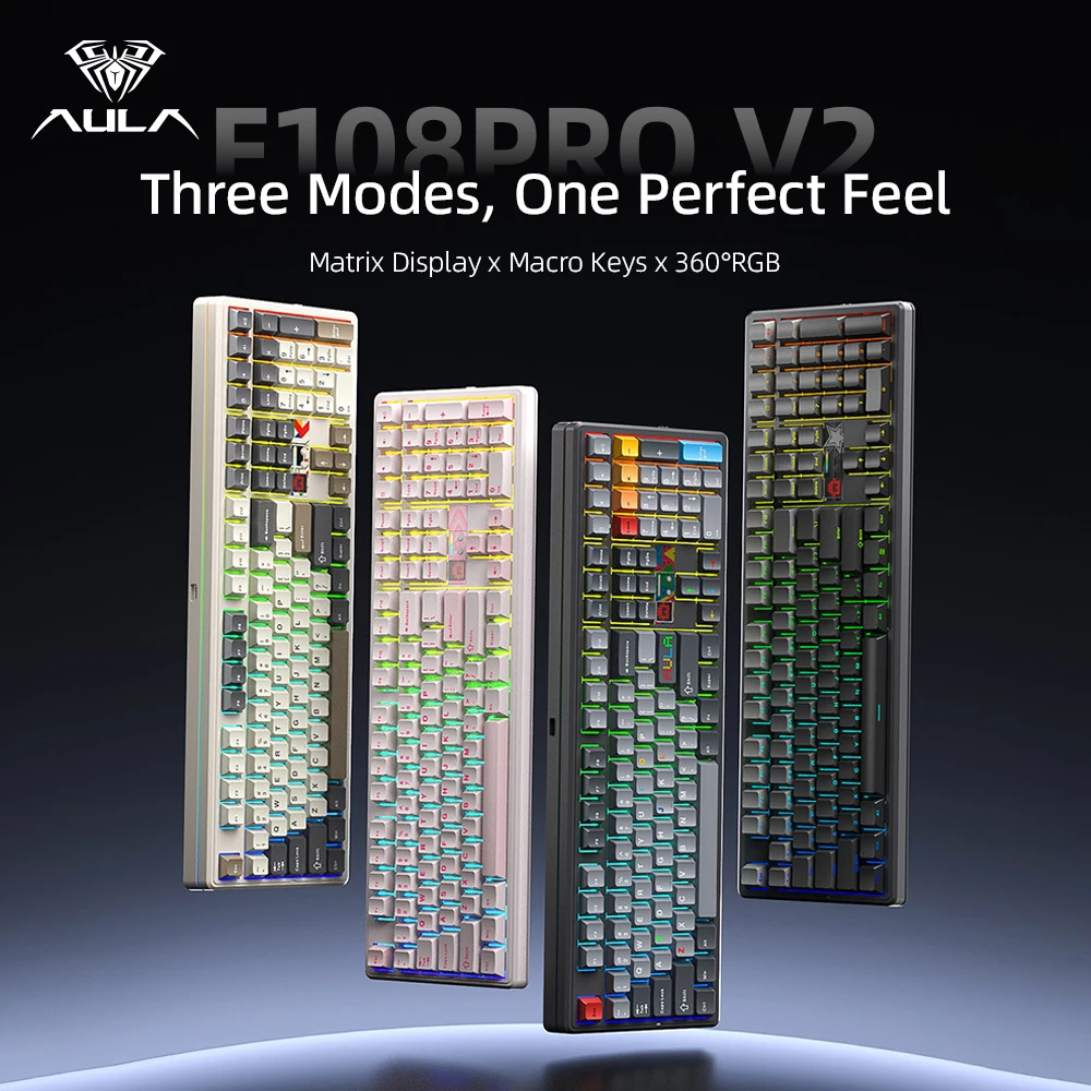 Gaming Keyboard Hot Swappable - Klawiatura mechaniczna AULA F108 Pro V2,